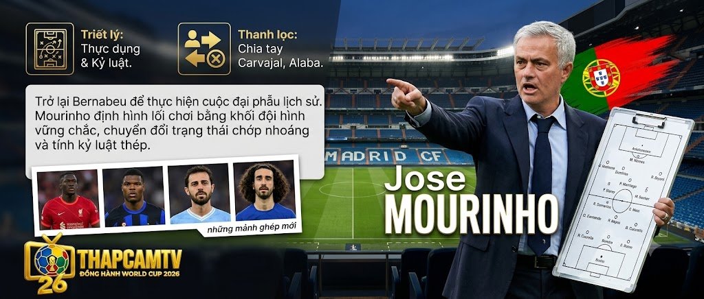 HLV Jose Mourinho định hình lại chiến thuật và đại cải tổ đội hình Real Madrid mùa hè 2026 - Phân tích chuyên sâu tại Thapcamtv.